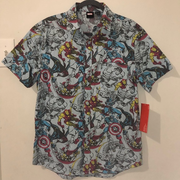 Marvel Men’s Button Down Hawaiian Shirt - Picture 1 of 4